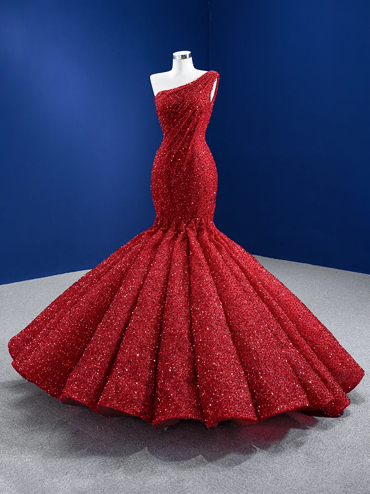 

RSM Collection 67447 One Shoulder Glitter Beads Sequins Mermaid Evening Dress Sexy Waves Party Gown