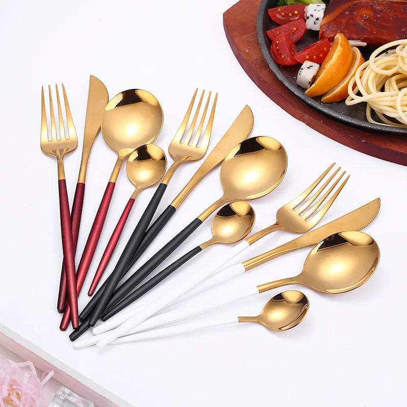 Picnic Cutlery Set Western Style Cutlery Set Camping Cutlery Set Stainless Steel Cutlery Set Cutlery Set 4Pcs Stainless Steel Golden Cutlery Set Black Luxury Dinnerware s Tablewareware Kitchen Fork Spoons Knives