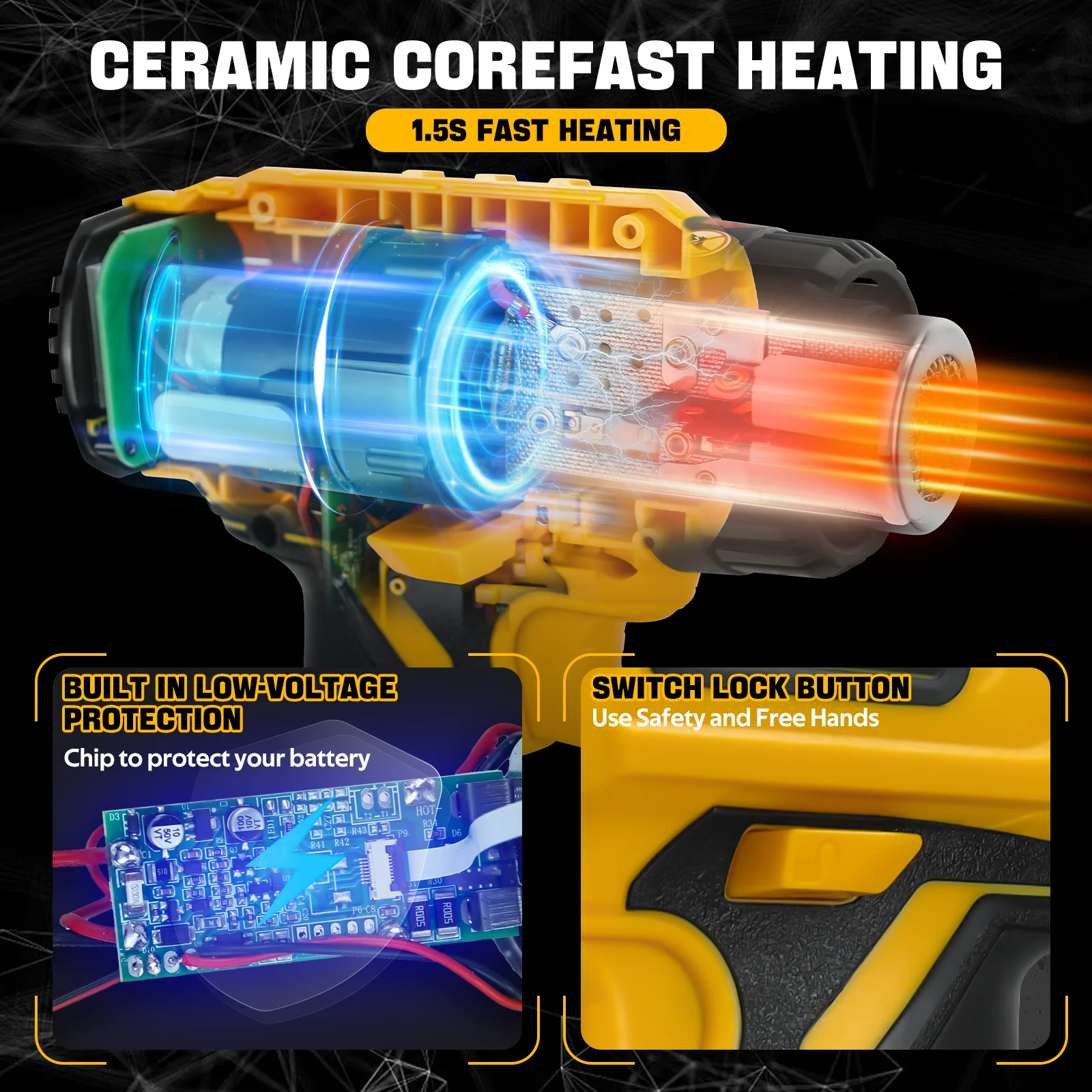 400W Cordless Heat Gun Electric Soldering Hot Air Gun 50℃-550℃ Fast Heating Shri
