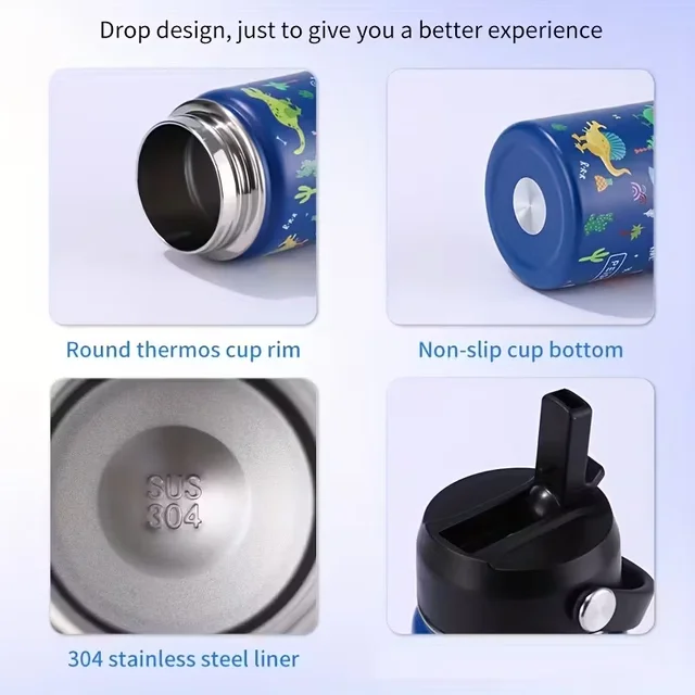 16oz Kids Water Bottle Cartoon Animal Children's Cup With Straw Stainless Steel Vacuum Flacks Thermos Bottle Thermal Mug Cups 5