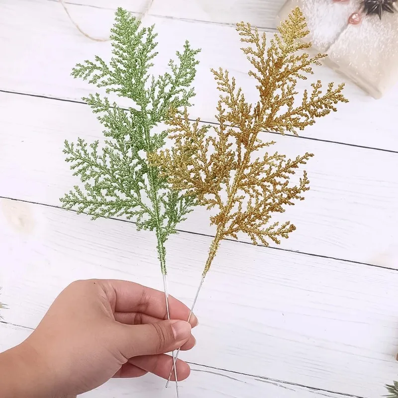 Set of 5 Gold Glitter Pine Branches for Festive Home Decoration