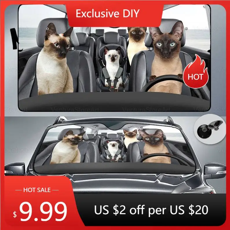 

Siamese Car Sunshade, Siamese Car Sun Protector, Siamese Lover, Cat Car Accessory, Siamese Windshield Sunscreen LNG052207G01