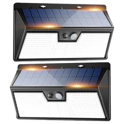 Outdoor Solar Motion Sensor Lights, 3 - Mode 318 LED Waterproof Fence and Wall Light - 0 - 5W (2PACK - cold white)