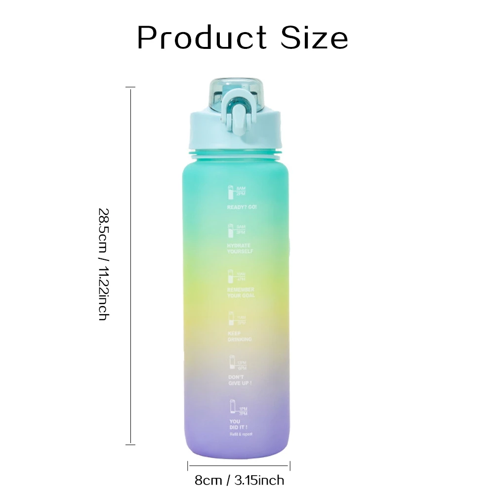 1000ML Portable Water Bottle Motivational Sports Water Bottle with Time  Marker Leak-proof Cup Outdoor Sport Fitness BPA Free