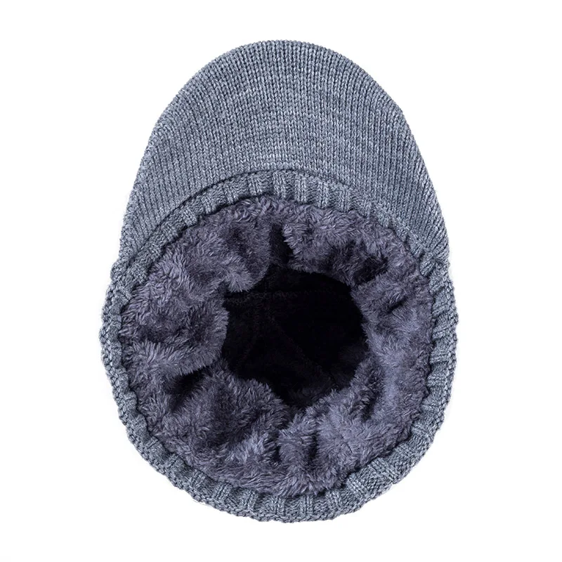 Hot Sale Unisex Warm Winter Hats Stylish Plush Fur Lined Soft Beanie Cap With Brim Thick Knitted Hats For Men Women