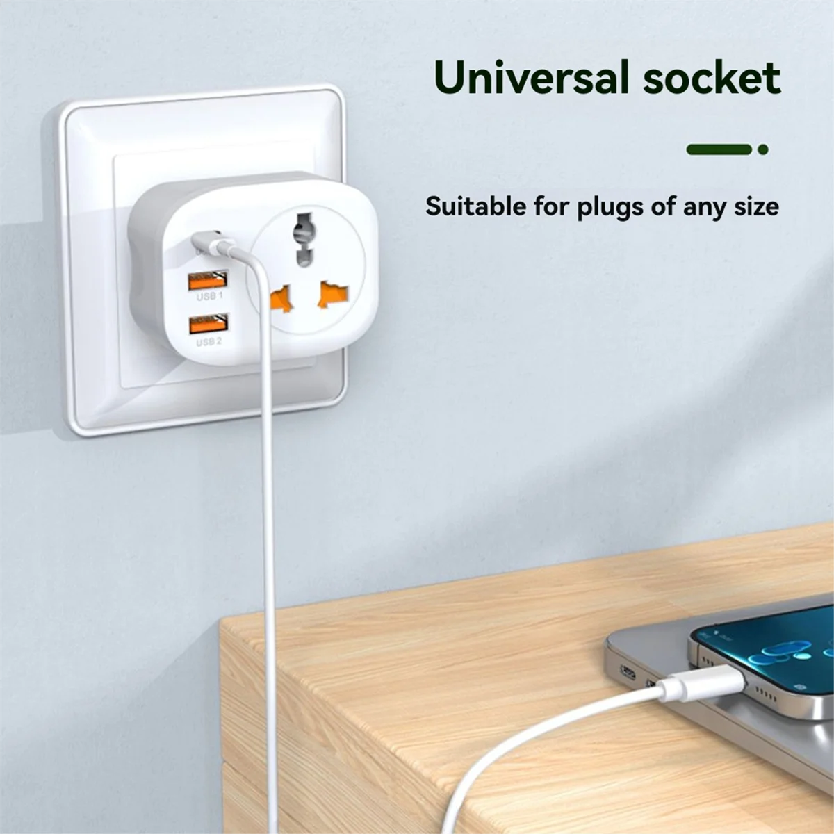 【2025-Electronics】컨버터 충전기/범용 어댑터 여행용 플러그 급속 충전기 USB 구멍 C형 컨버터 + USB 포트 2개 EU 플러그