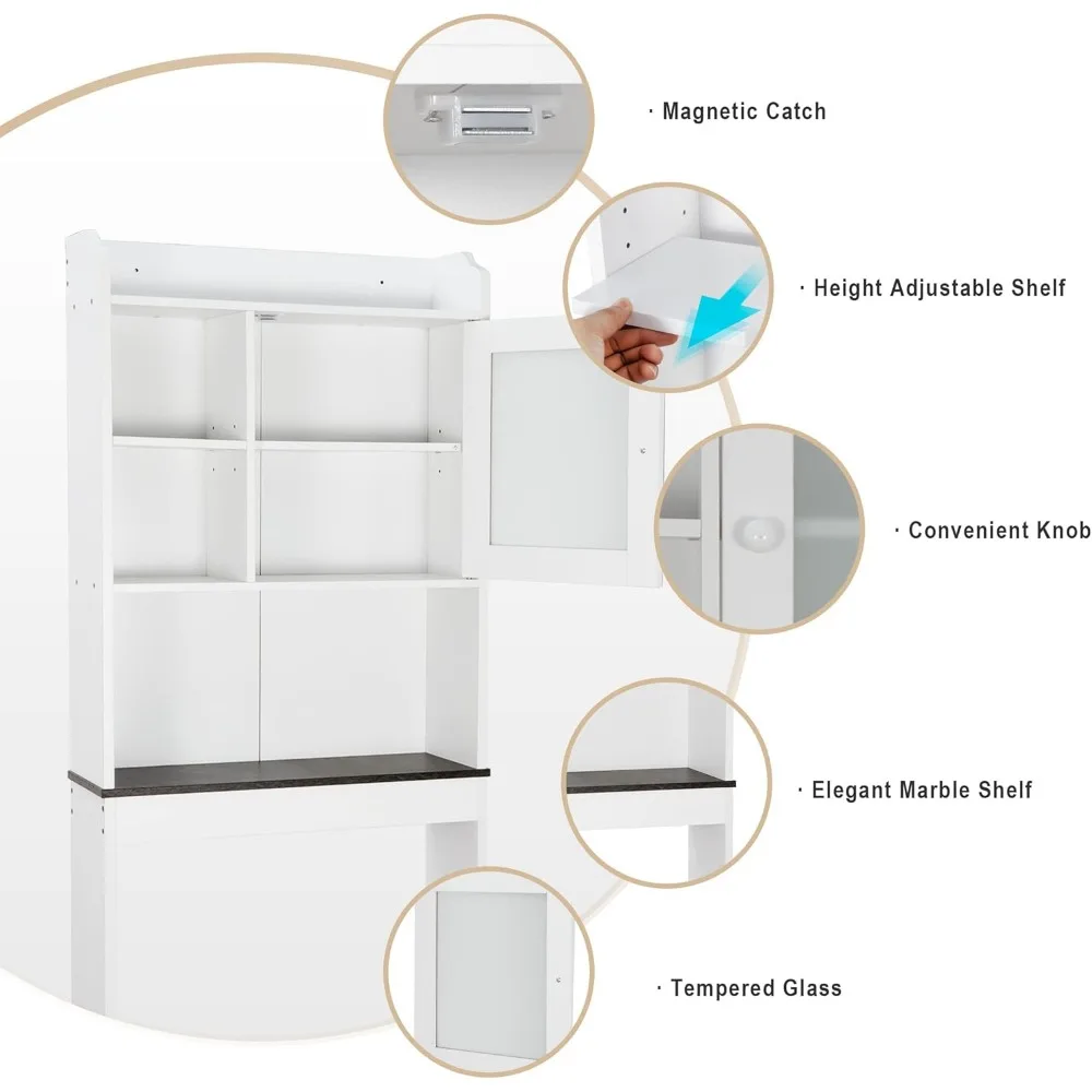 Over The Toilet Bathroom Storage Cabinet Freestanding Wooden Bathroom Organizer with Adjustable Shelves and Glass Door 6