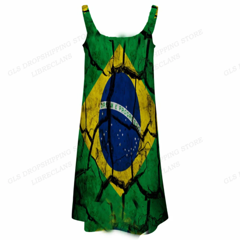 

Brazil Flag Dress Women Fashion Bohemian Beach Dresses Party Evening Brasil Flag Stap Dress Boho New Design Vestidos Sleeveless