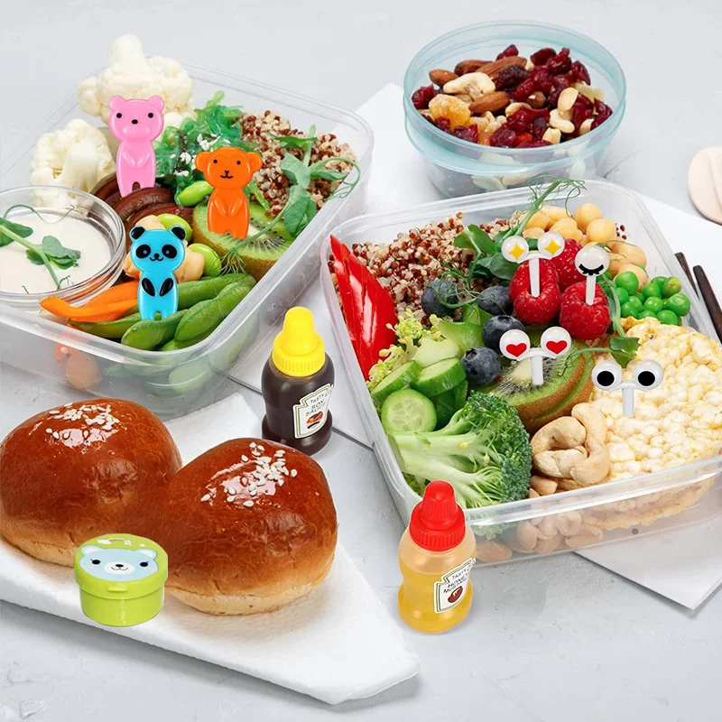 44Pcs Kids Lunch Box  Accessories Mini Condiment Bottle Salad Dressing Container Animal Food Picks for School Kids Bento Box