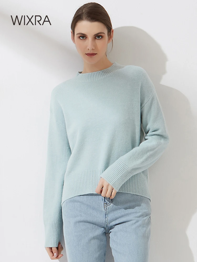 

Wixra Women Mock Neck Sweater Autumn Winter New Thick Long Sleeve Loose Pull Jumper Female Basic All Match Top