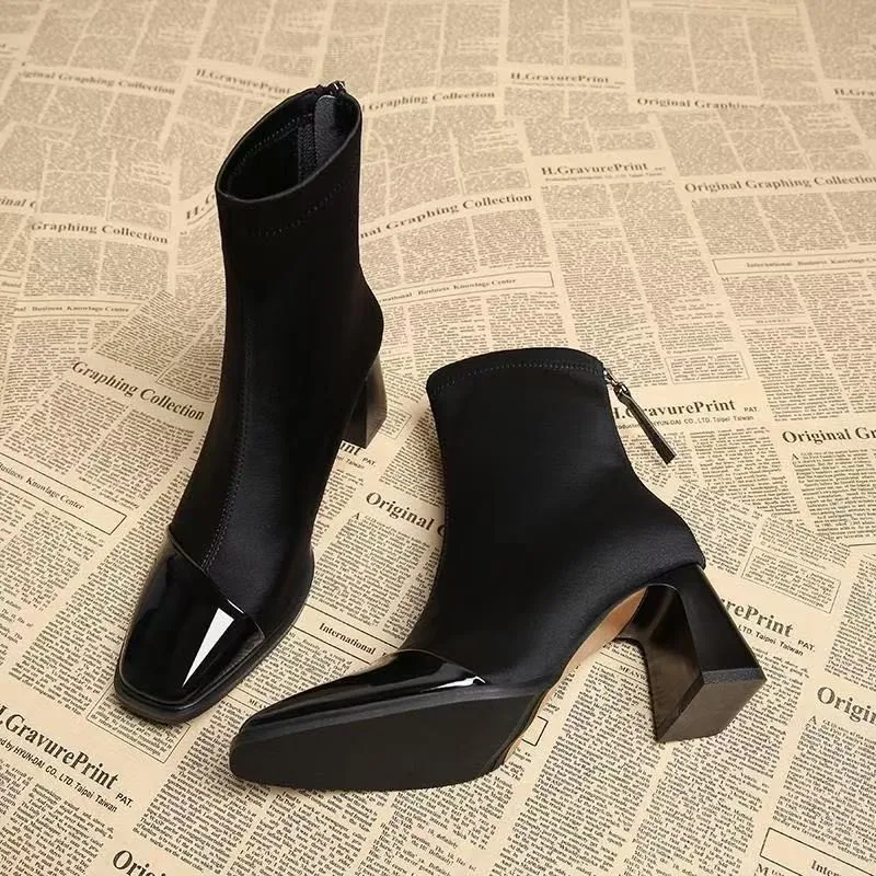 Square Toe Women Ankle Boots Suede High Heels Fashion Shoes Chunky Motorcycle Boots Trend Winter New Pumps Botas Short Boot35-40