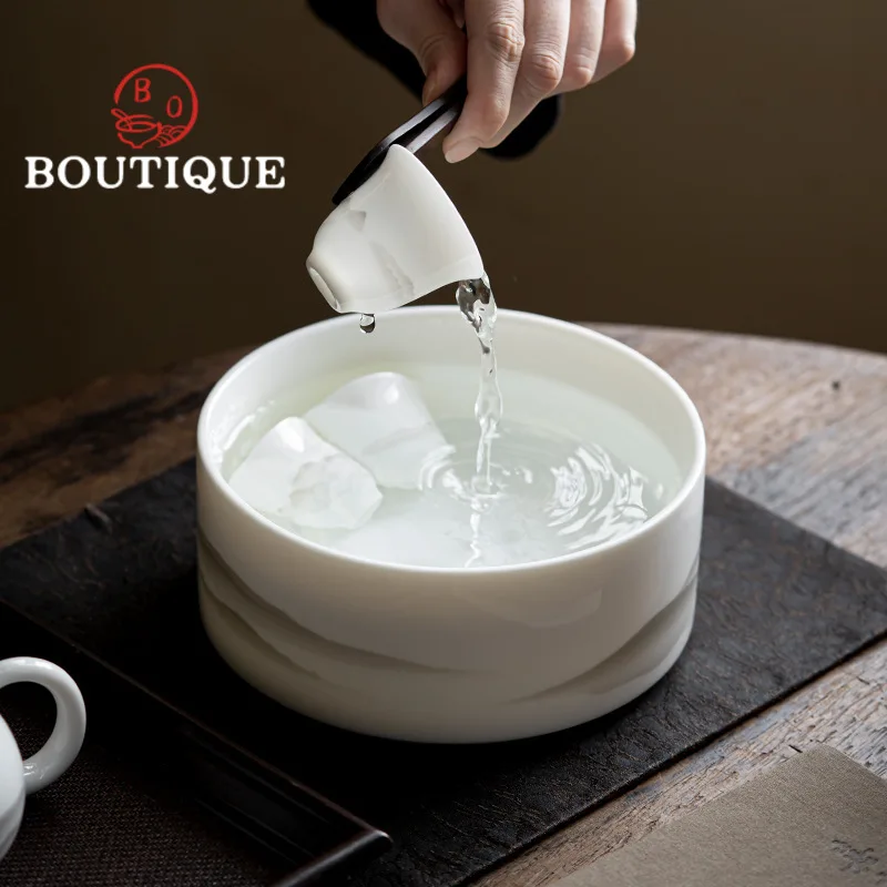 1300ml Ceramic Jianshui Sheep Fat Jade White Porcelain Tea Wash Bowl Chaxi Large Capacity Tea Residue Bucket Kung Fu Teaset