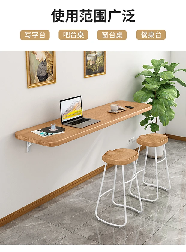 Description Picture 4 of itemWall Hanging Solid Wood Folding Bar Tables Simple Iron Triangle Bracket Hanging Computer Desk Beautiful Practical Laptop Desks