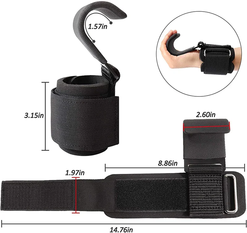 Weight Lifting Hook Grips With Wrist Wraps Hand-Bar Wrist Strap Gym Fitness Hook Weight Strap Pull-Ups Power Lifting Gloves 2
