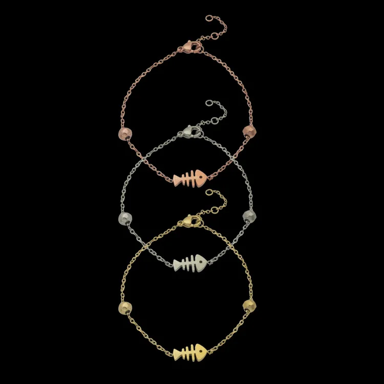 

Small Fish Bracelet Women's Fish Skeleton Double Ball Bracelet