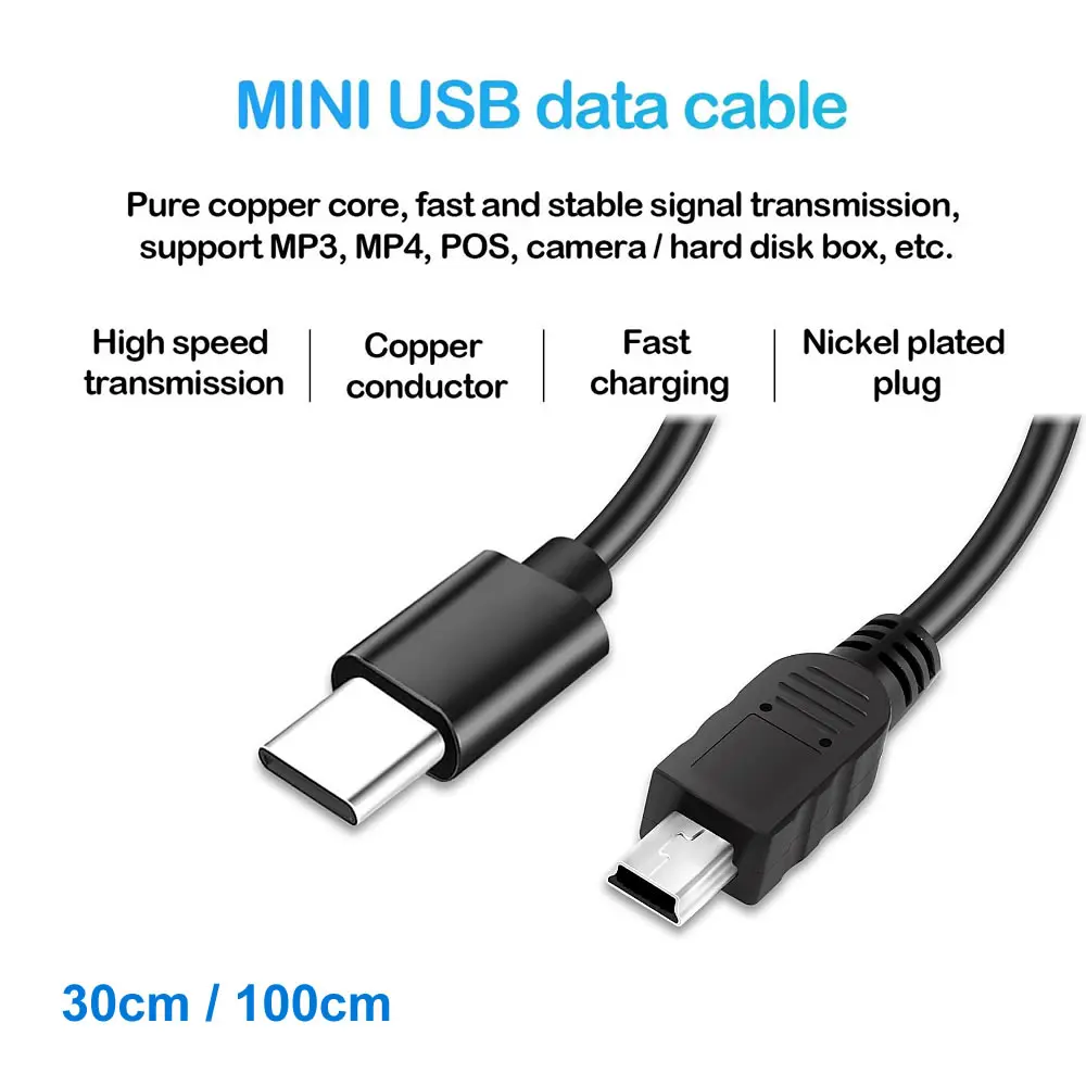 Enhanced USB C to Mini USB 5-Pin OTG Charging and Sync Cable