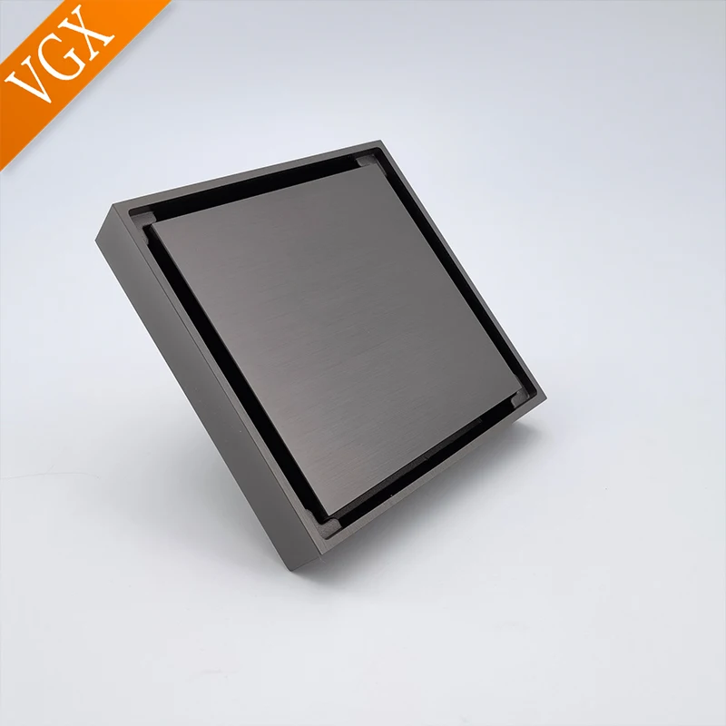VGX Invisible Floor Drain Valve Cover Shower Trap Drains Backflow Preventer for Kitchen Bathroom Brass Square Anti-Odor 100X100