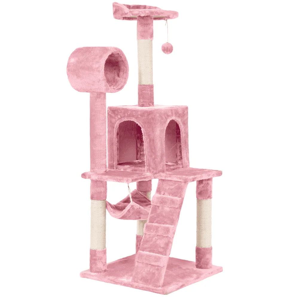 

51" Cat Tree with Hammock and Scratching Post Tower, Pink