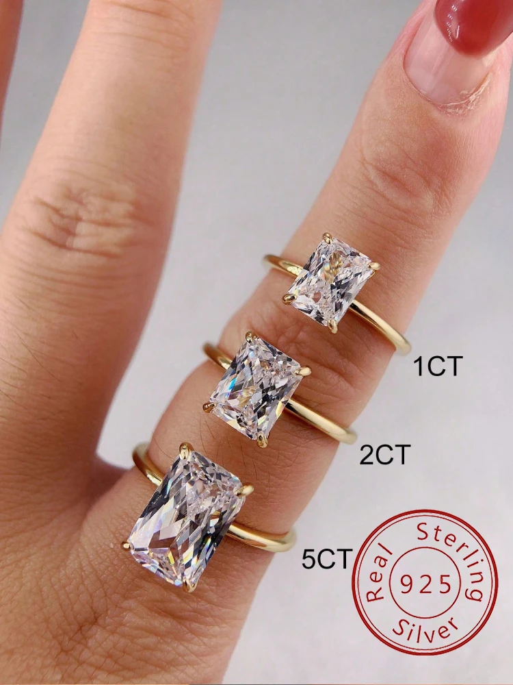Sterling Silver Luxury Shiny Zircon Rectangle Women's Ring - Engagement, Wedding, Gorgeous High-Quality Jewelry