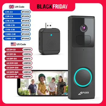 CPVAN Wireless 2.4G WiFi Video Doorbell 1080P HD Camera Door bell with AI Smart Waterproof Night Vision Security Camera DoorBell