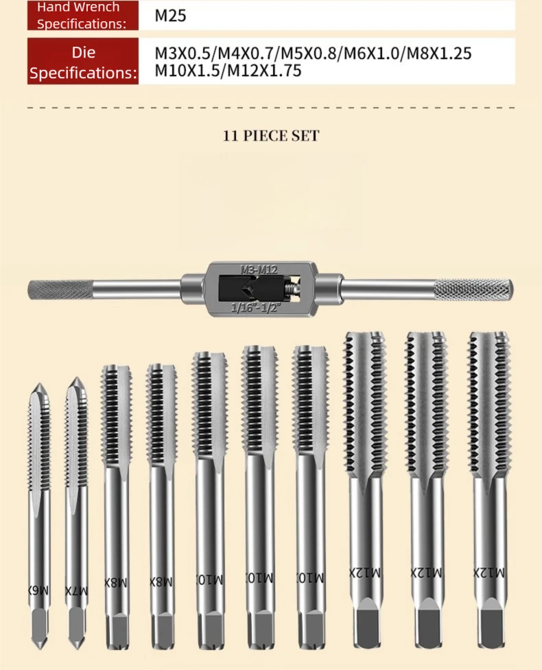 Hand Tap and Die Set with Handle for Thread Repair Rethreading Screws Combination Tool Kit Manual Socket Wrench Thread Repair