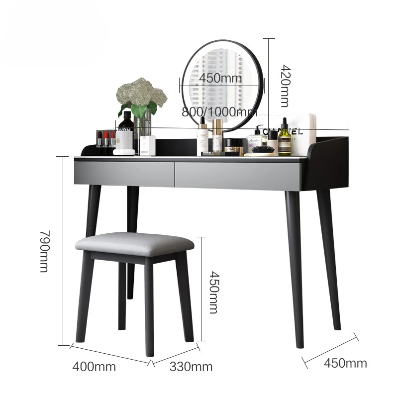 

Bedroom minimalist Italian style dressing table, mirror, and stool