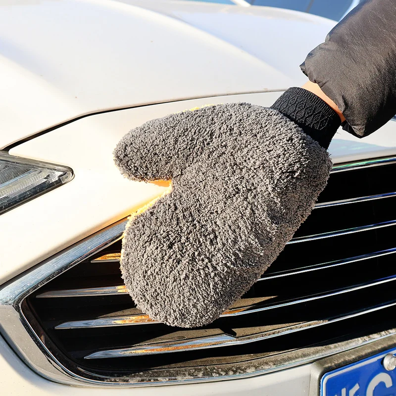 Microfiber Cleaning Gloves Car Cleaning Gloves Soft Car Washing Gloves Double-sided Fleece Microfiber Chenille Drying Cloth Car Body Window Tire Cleaning Glove Thicken