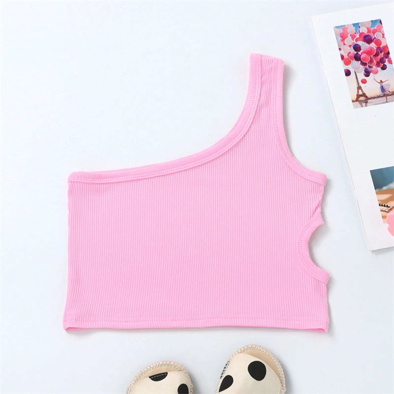 Kids Girl Solid Color Vest Toddler Kids Girls Dance Tank Tops One Shoulder Racerback Crop Tank Top Soft Sleeveless Dance Tops