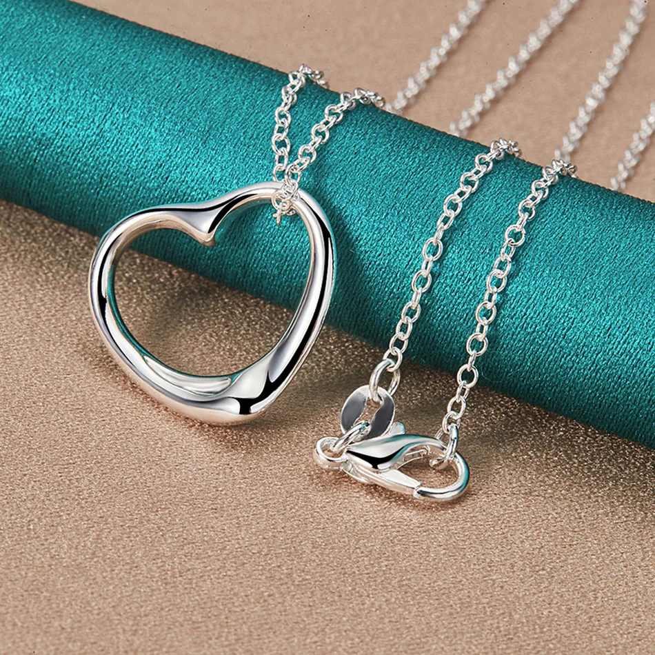 URMYLADY 925 Sterling Silver Love Heart Bracelet Necklace Ring Earring Jewelry Sets For Lovers Wedding Party Fashion Charm Gifts jewelry set silver jewelry silver jewelry set