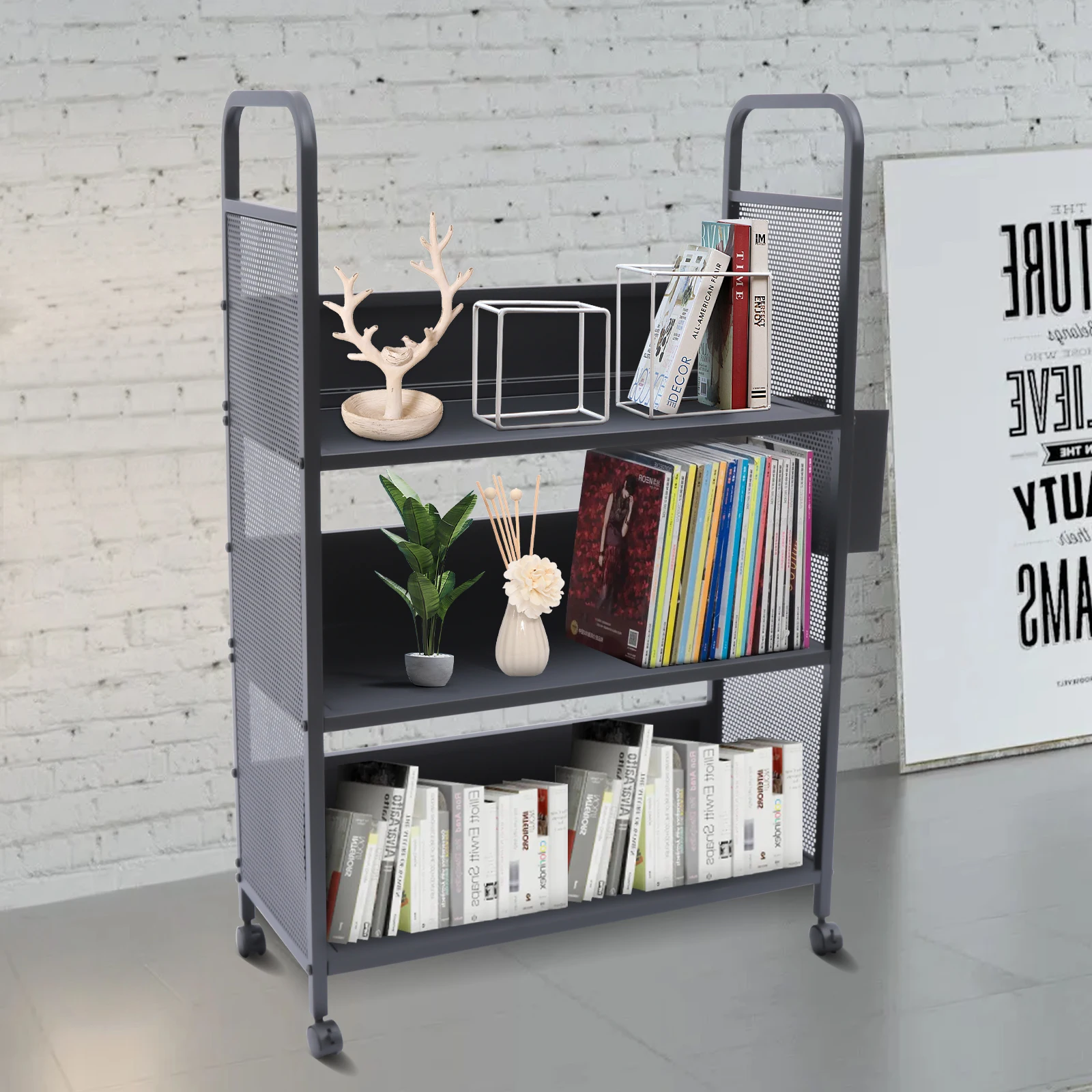 3-Tier Office Supplies Storage Cart Rack Rolling Mobile Office Storage Shelf With Handles