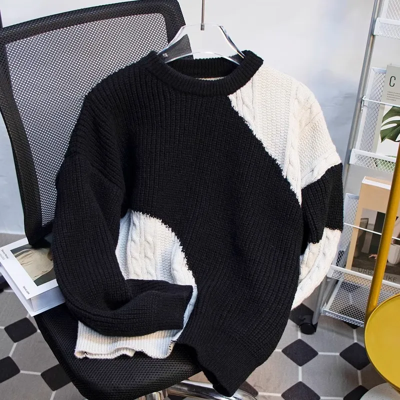 

Мужской свитер с длинным рукавом и круглым вырезом, в стиле пэчворк