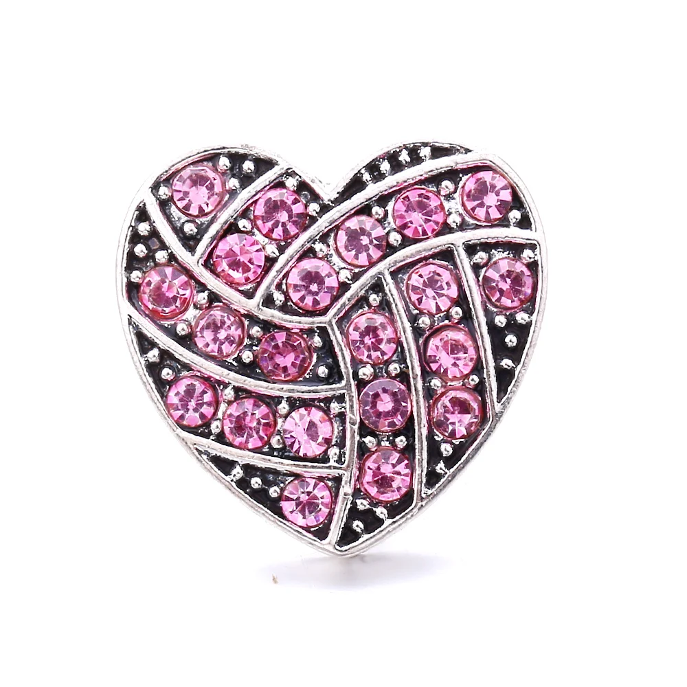 20pcs Vintage Crystal Heart 18mm Metal Snap Buttons Fit Snaps Bracelet Necklace  Ginger Jewelry