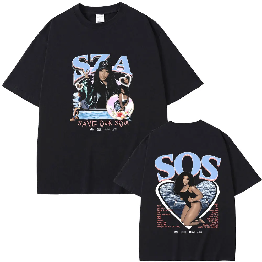 

Singer SZA SOS Save Our Soul Graphic Print Tshirt Men Women Hip Hop Rock T-shirt Unisex Casual Pure Cotton Short Sleeve Tees