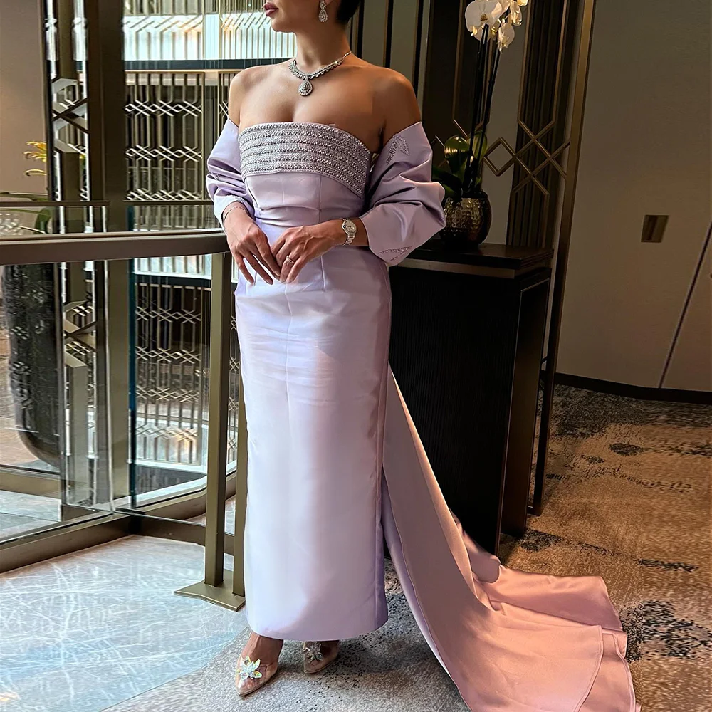 Sharon Said Luxury Dubai Lilac Arabic Evening Dresses with Bow Cape Sage Green Elegant Women Wedding Formal Party Gowns SS319