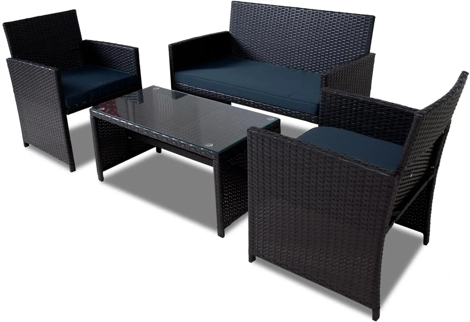 

Patio Furniture Set, 4 Pieces Porch Conversation Set for Garden, Outdoor PE Rattan Wicker Chairs w/ Cushion, Sectional Loveseat