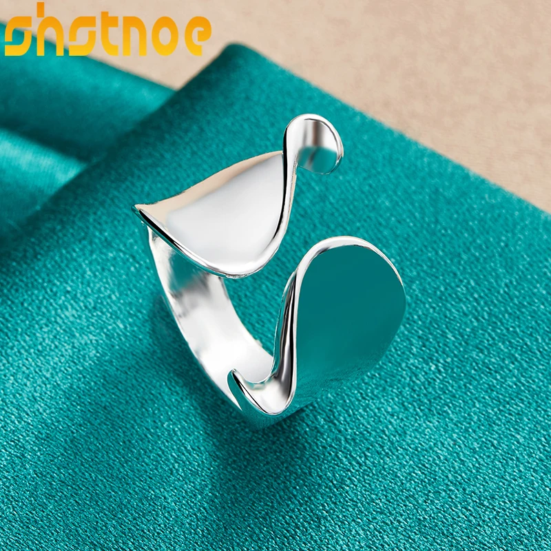 Nuovo anello aperto irregolare lucido in argento sterling 925 per le donne uomo fedi nuziali gioielli astratti accessori di fascino di moda - immagine 4
