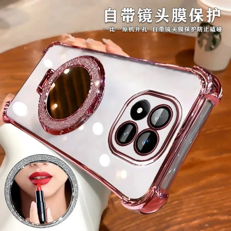 Luxury Plated Mirror Ring Holder Case with Airbag Cushioning