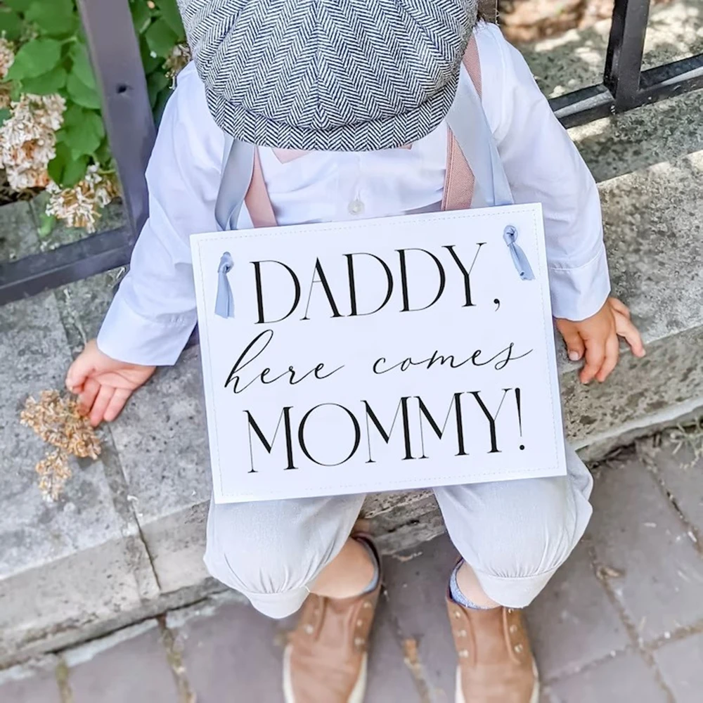 Wedding Banner for Child, Ring Bearer, Flower Girl, Daughter or Son, Bride and Groom, 3034, Here Comes Mommy