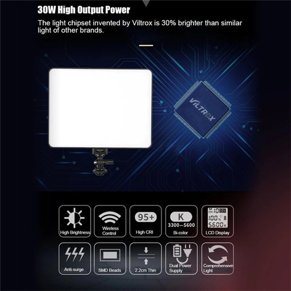 Viltrox VL-200T LED Video Light 30W Panel Lighting Wireless Remote Control Bi-Co
