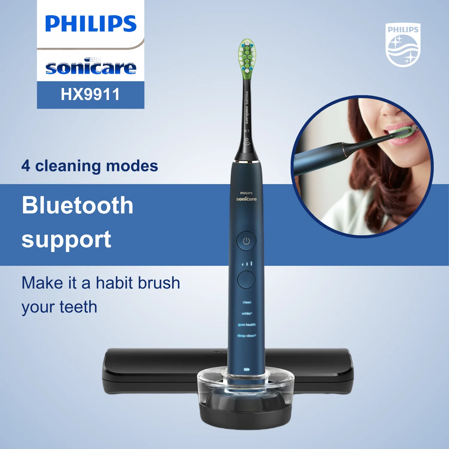 Philips Sonicare Electric Toothbrush 9000 Series HX9911,Bluetooth Connectable, 4 Modes,With Pressure Light, Deep Cleansing