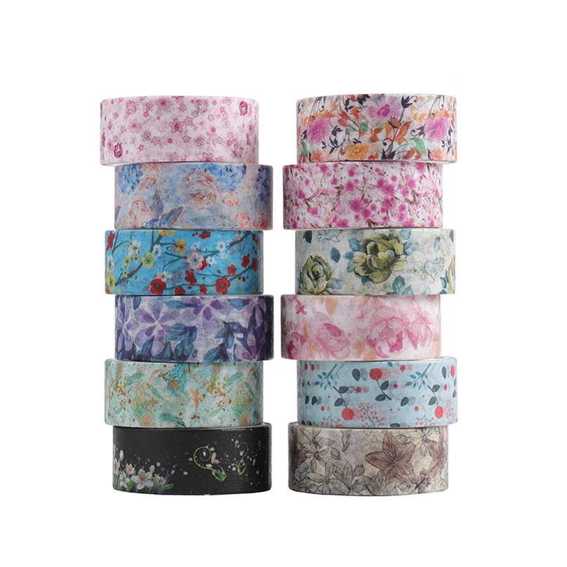 24Pcs Flowers Washi Tape Set Sakura Masking Tape Journal Supplies Decorative Adhesive Scrapbooking Stationery Washitape
