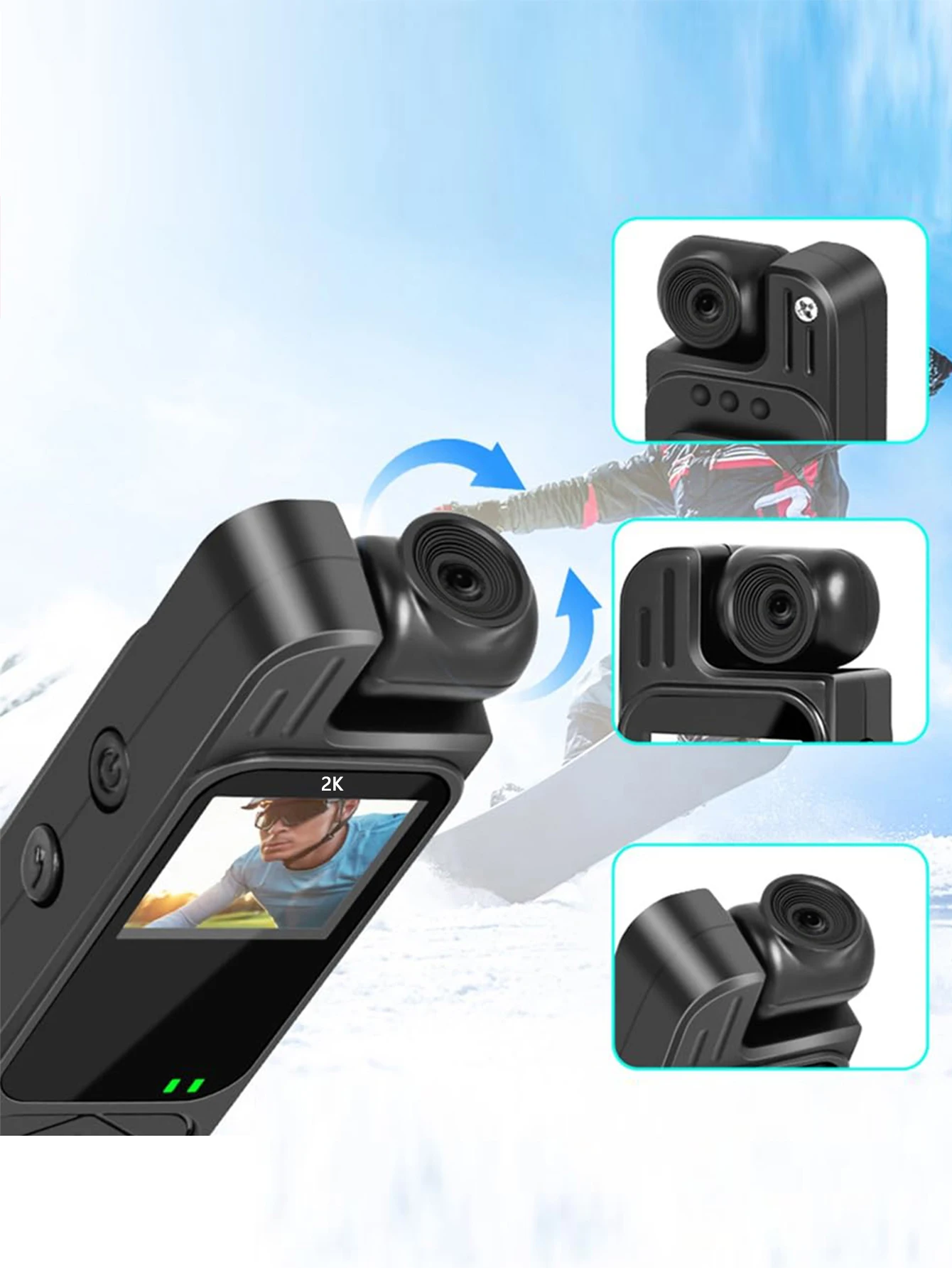 Mini videocamera sportiva HD 2K Videoregistratore digitale portatile esterno BodyCam Videocamera per polizia con visione notturna 180 ° Telecamera per bici rotante - immagine 3