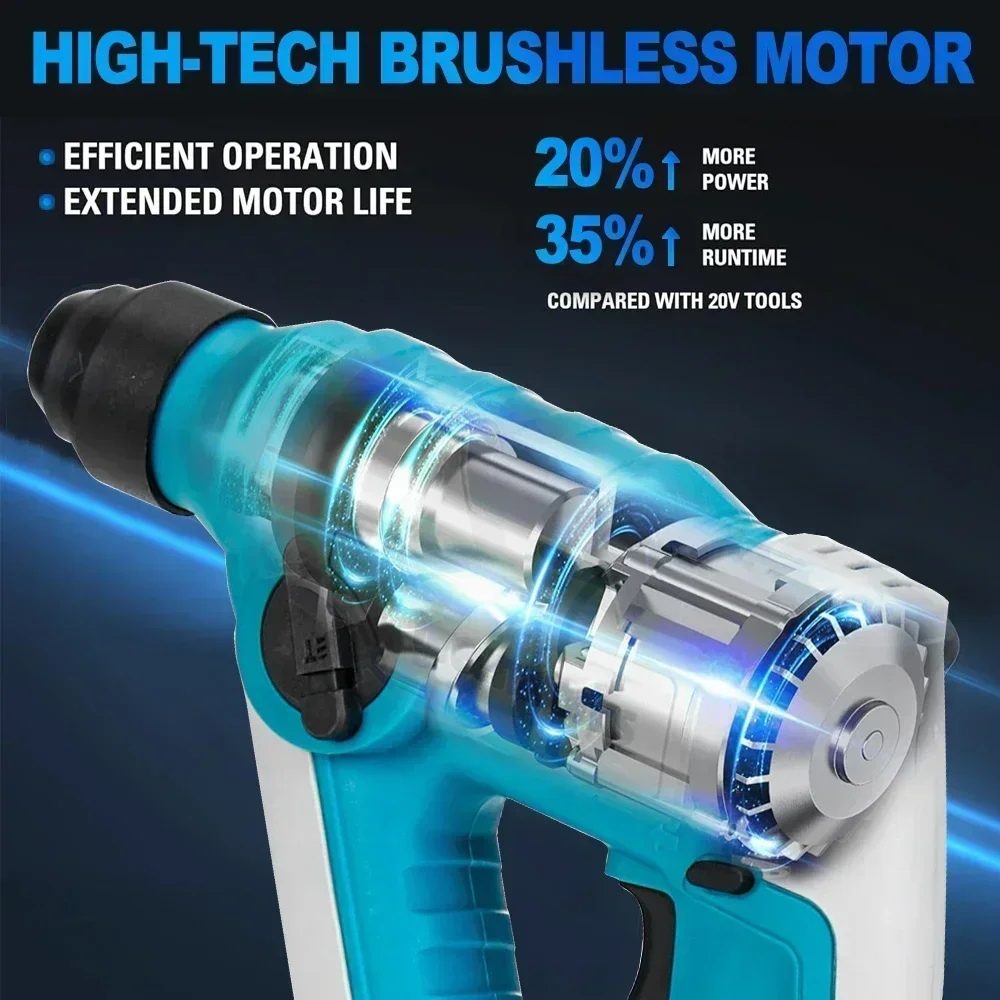 2 in1 Brushless Cordless Electric Drill Rotary Hammer Drill Demolition Hammer Woodworking Tools For Makita 18V Lithium battery 3