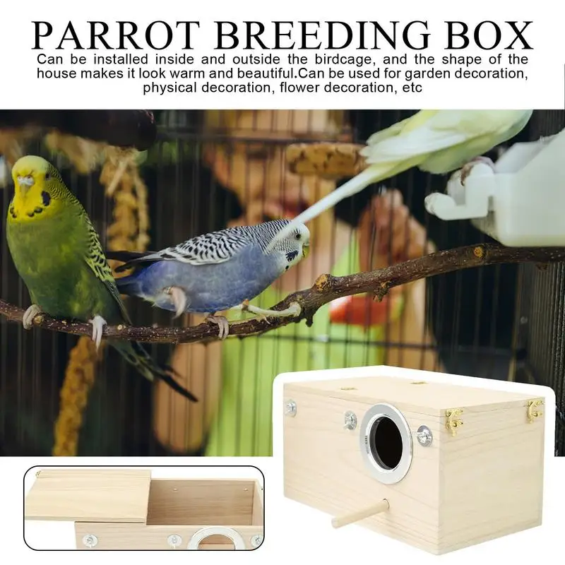 Bird Breeding Box Wood Parrot Breeding Nest Cage House Nesting Boxes for Birds with Perch Stand Bird Cage Mating Box for Budgie