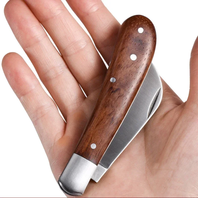 10cm Garden Grafting Knife Stainless Steel Mushroom Electrician Folding Pocket Knife EDC Hand Tool Wooden Handle Camping Gadgets folding grafting knife garden tools grafting knife