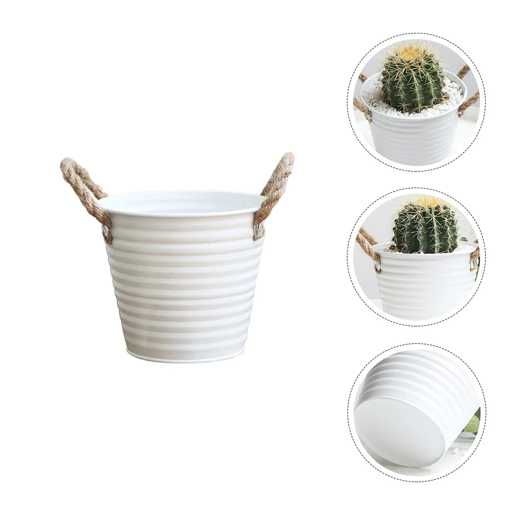 

Rope Tin Flower Pot Bucket Planter Flowerpot Ornament Succulent Pots for Plants Decor Garden Iron Flowers