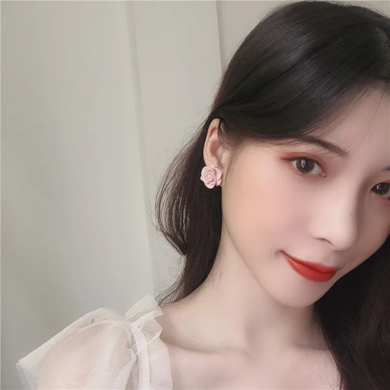 Ear Clip Earrings Clip Earrings Pink Rose Big Clip Earrings Without Piercing