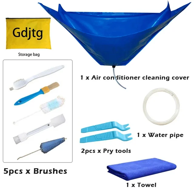 Couvercle de nettoyage de climatisation 95/130cm, Kit de sac à eau, nettoyeur de pluie étanche pour 36000BTU AC, outils de dépoussiérage avec jeu de brosses 1