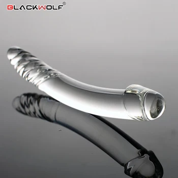 Black Wolf Pyrex Glass Dildo Artificial Fake Penis with Crystal Anal Butt Plug G Spot Masturbation Adult Sex Toys for Women 1