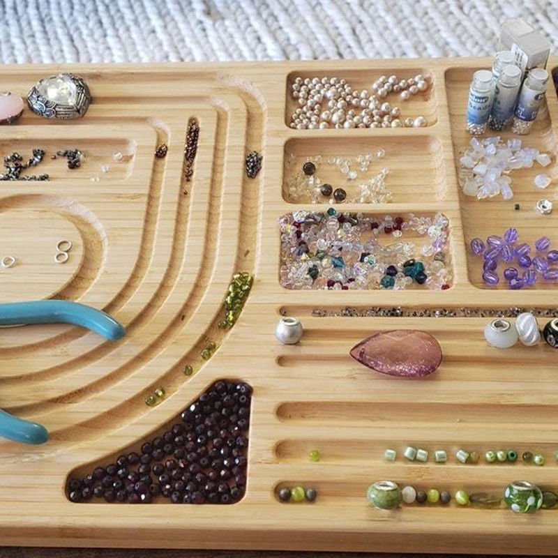DIY Craft Bracelet Jewelry Tool Wood Beaded Board Bamboo Combo Beading  Board Storage Organizer Jewelry Tray